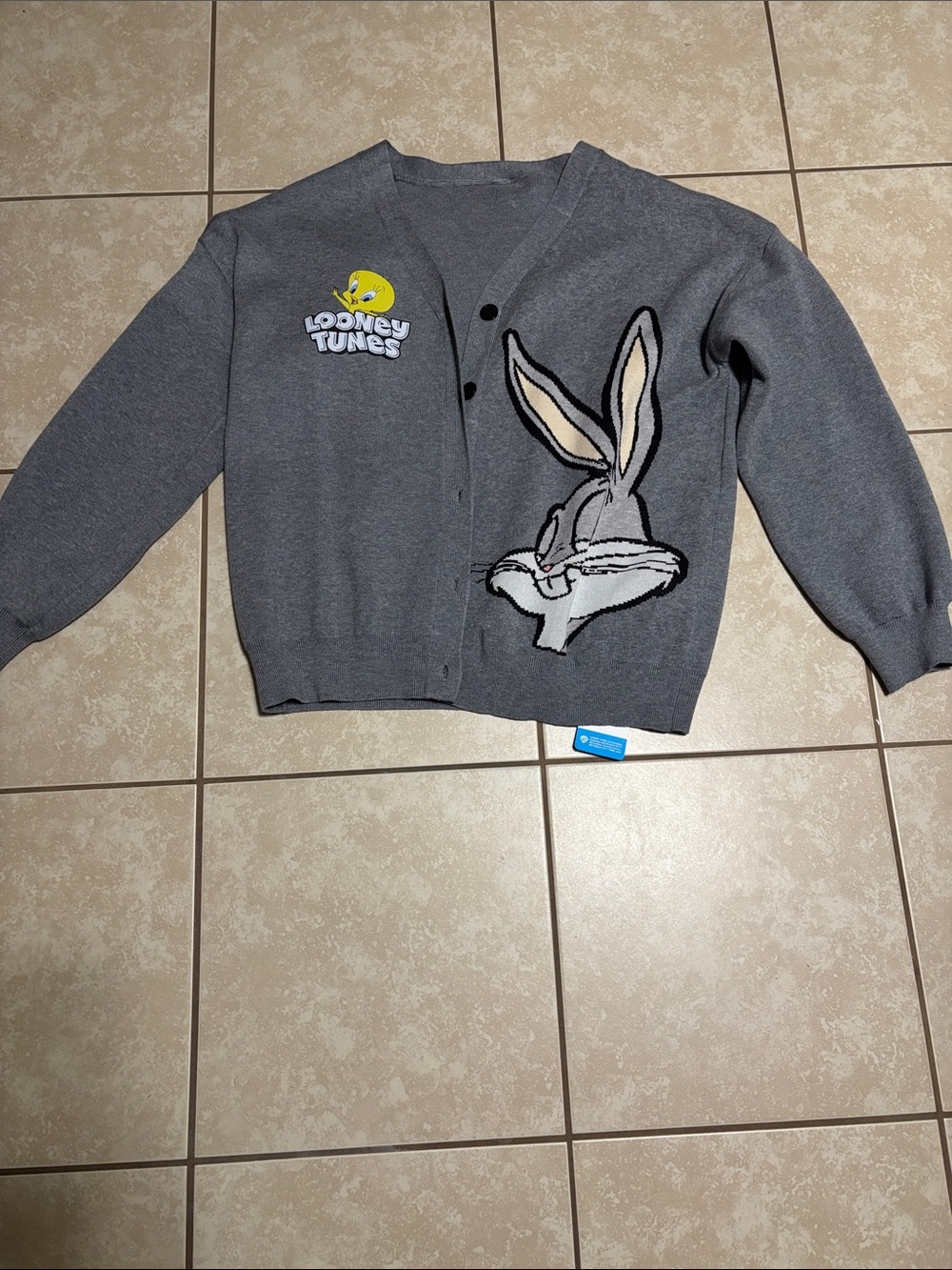 Warner Bros. Gray Looney Tunes Bugs Bunny Knit Cardigan for Women